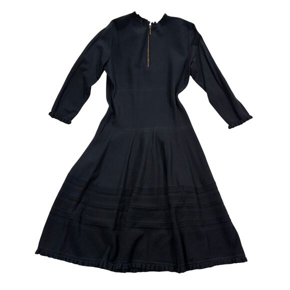 Kate Spade New York Black Knit Fit & Flare Dress Ruffle Neck Long Sleeve Size M - Picture 3 of 10